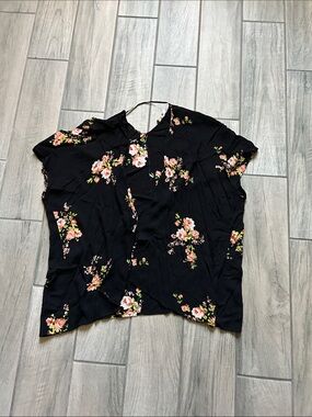 Poetry Black Floral Short Sleeve open Top